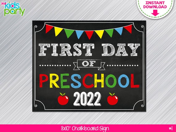 INSTANT DOWNLOAD First Day of Preschool Sign Print Yourself, First Day of Preschool Chalkboard Sign Digital File, First day of school sign Il_570xn