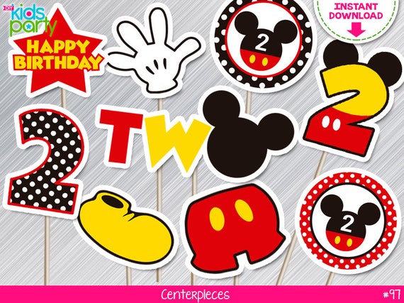 INSTANT DOWNLOAD Mickey Mouse Inspired Centerpieces Second Birthday Print yourself, Mickey Mouse Party Printables DIY Il_570xn
