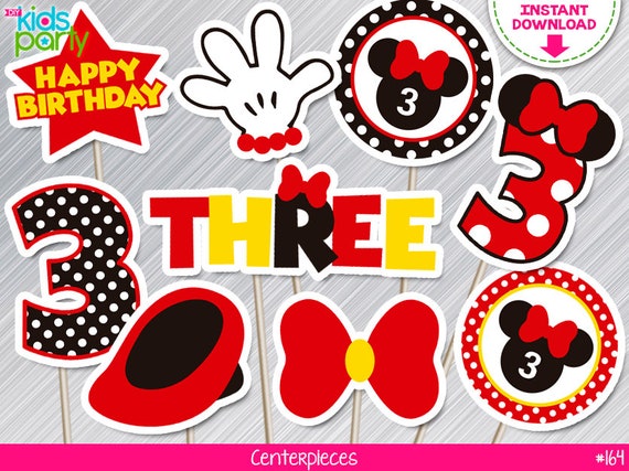 INSTANT DOWNLOAD Minnie Mouse Inspired Centerpieces 3rd Birthday Print yourself, Minnie Mouse inspired Party Printables DIY Il_570xn