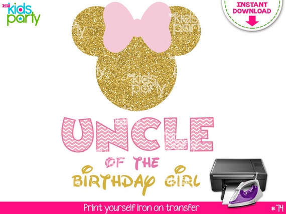 INSTANT DOWNLOAD Pink and Gold Minnie Mouse Iron on Transfer Uncle of the Birthday Girl Print Yourself, Pink and Gold Minnie Mouse Party Il_570xn