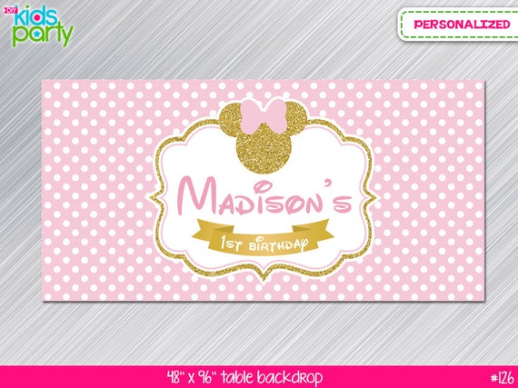 Pink And Gold Minnie Mouse Inspired Birthday Table Backdrop Etsy