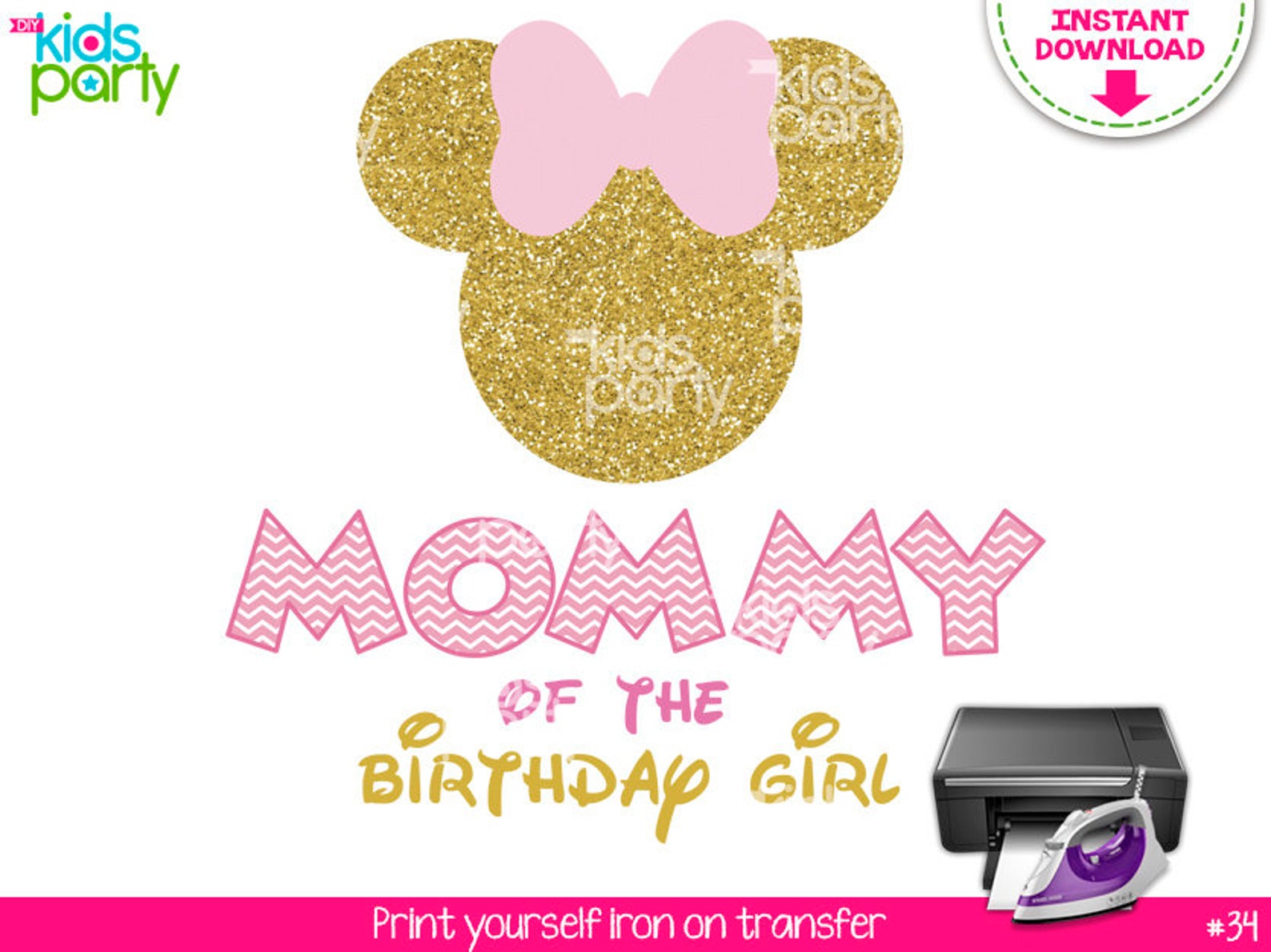INSTANT DOWNLOAD Pink and Gold Minnie Mouse Iron on Transfer - Etsy
