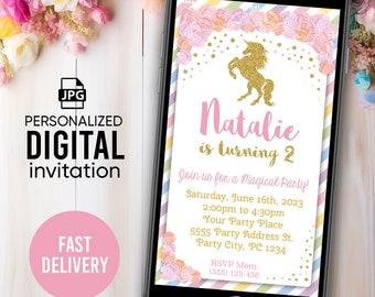 Unicorn Birthday Digital  Invitation  - Personalized within 12 Hours! - Unicorn Birthday Party Invite, Unicorn Birthday Digital Invitation