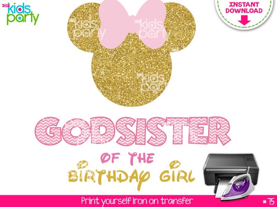 INSTANT DOWNLOAD Pink and Gold Minnie Mouse Iron on Transfer Godsister of the Birthday Girl Print Yourself, Pink and Gold Minnie Mouse Party Il_570xn