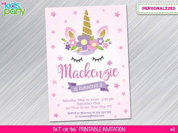 Unicorn Invitation Print Yourself, Unicorn party, Unicorn Birthday Invitation, Unicorn and Flowers Invitation, Unicorn and Flowers Il_570xn