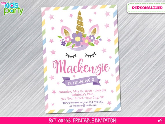Unicorn Invitation Print Yourself, Unicorn party, Unicorn Birthday Invitation, Unicorn and Flowers Invitation, Unicorn and Flowers Il_570xn