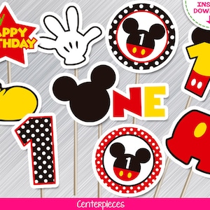 INSTANT DOWNLOAD Op muis geïnspireerde centerpieces eerste verjaardag print zelf, Mouse Party Printables DIY