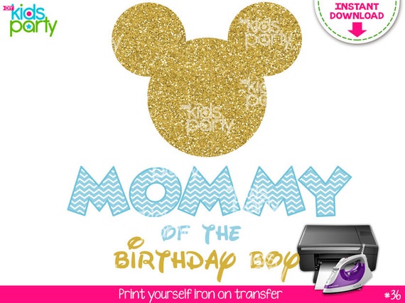 INSTANT DOWNLOAD Blue and Gold Mickey Mouse Iron on Transfer Mommy of the Birthday Girl Print Yourself, Blue and Gold Mickey Mouse Party Il_570xn