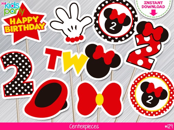 INSTANT DOWNLOAD Minnie Mouse Inspired Centerpieces 2nd Birthday Print yourself, Minnie Mouse inspired Party Printables DIY Il_570xn