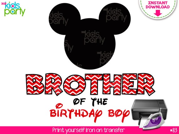 INSTANT DOWNLOAD Brother of the Birthday Boy Iron on Transfer Print Yourself Mickey Mouse Chevron, Brother of the Birthday Boy Transfer Il_570xn