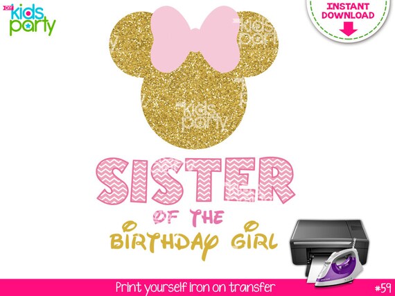 INSTANT DOWNLOAD Pink and Gold Minnie Mouse Iron on Transfer Sister of the Birthday Girl Print Yourself, Pink and Gold Minnie Mouse Party Il_570xn