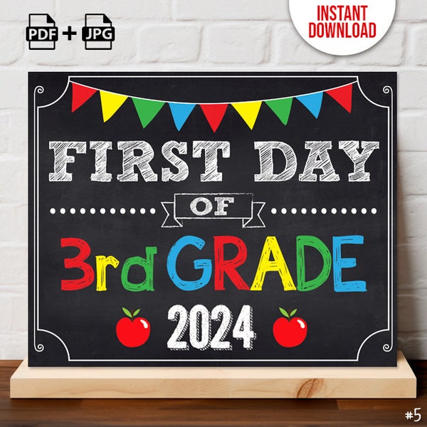 INSTANT DOWNLOAD First Day of 3rd grade School Sign Print Yourself, First Day of Third Grade Chalkboard Sign Digital File