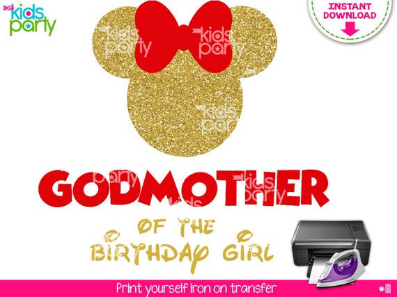 INSTANT DOWNLOAD Red and Gold Minnie Mouse Iron on Transfer Godmother of the Birthday Girl Print Yourself, Red and Gold Minnie Mouse Il_570xn