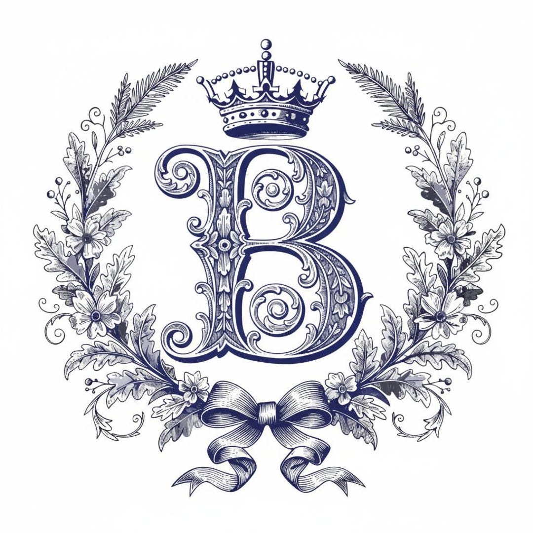 Vintage Monogram Letter B SVG, Ornate Floral Crown, Victorian Engraving ...