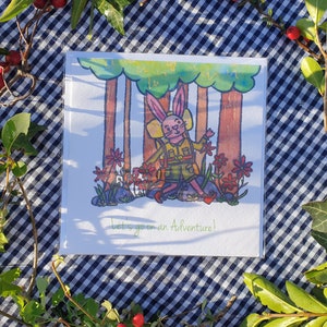 Hand getrokken konijn wenskaart | Goodbye Card | Leeg binnen