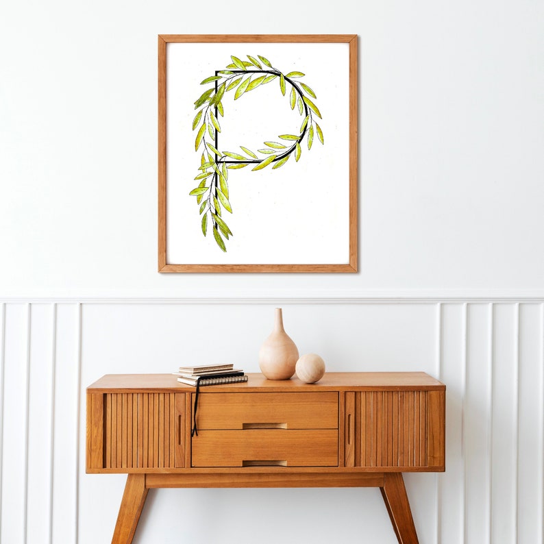 Letter P Nursery Wall Art Greenery Print - Etsy