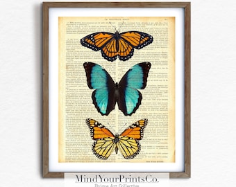 Dark Academia Decor - Butterfly Print - Monarch Butterflies- Literary Loft Art - Dictionary Print - Vintage Book Page Poster - Teen Bedroom