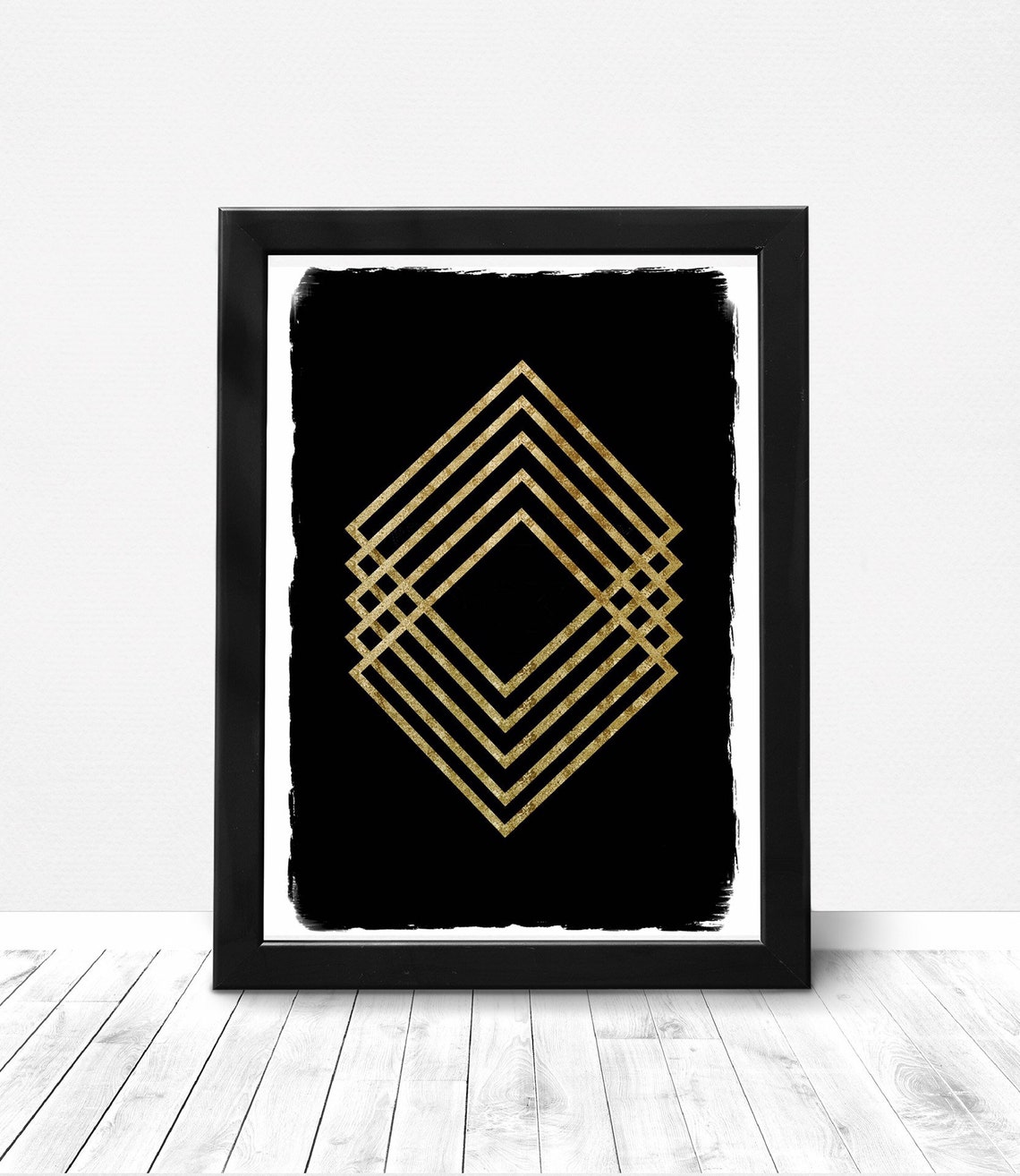 Geometric Decor Black and Gold Gold Geometric Giclee Etsy