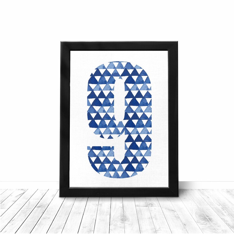 Number 9 Indigo Wall Art Print For your Living Room or | Etsy