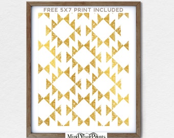 Gold Aztec Print Home Decore - Minimalist Modern Wall Decore