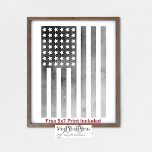 Gray Faded American Flag - Distressed Rustic Print - Flag Wall Art - Country Home Decore