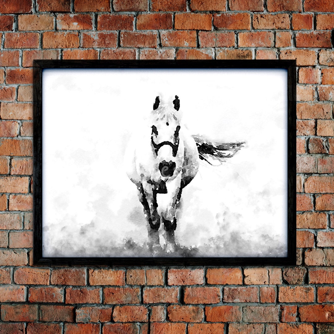 Horse Print Watercolor Black and White Decor Abstract Horse Print White