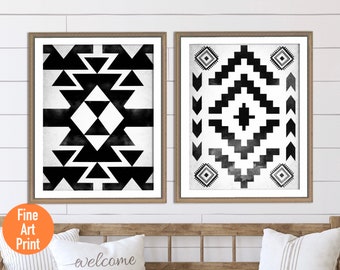 Black and Gray Aztec Prints - Gallery Wall Set of 2