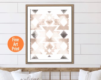 Soft Southwest Print with Rustic Texture in Neutral Tones, Minimalist Western Home Decor for Her, Southwest Living Room Wall Decore