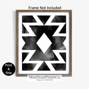 Boho Black and White Southwestern Aztec Print, Cowboy Wall Art, Cowgirl Living Room Home Decore, Country Farmhouse Western Print, Modern