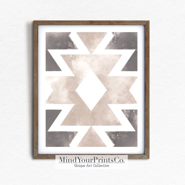 Gray and Beige Southwestern Aztec Print, Soft Neutral Toned Western Print, Modern Arizona Tuscon Print, Rustic Southwest Minimalist Wall Art