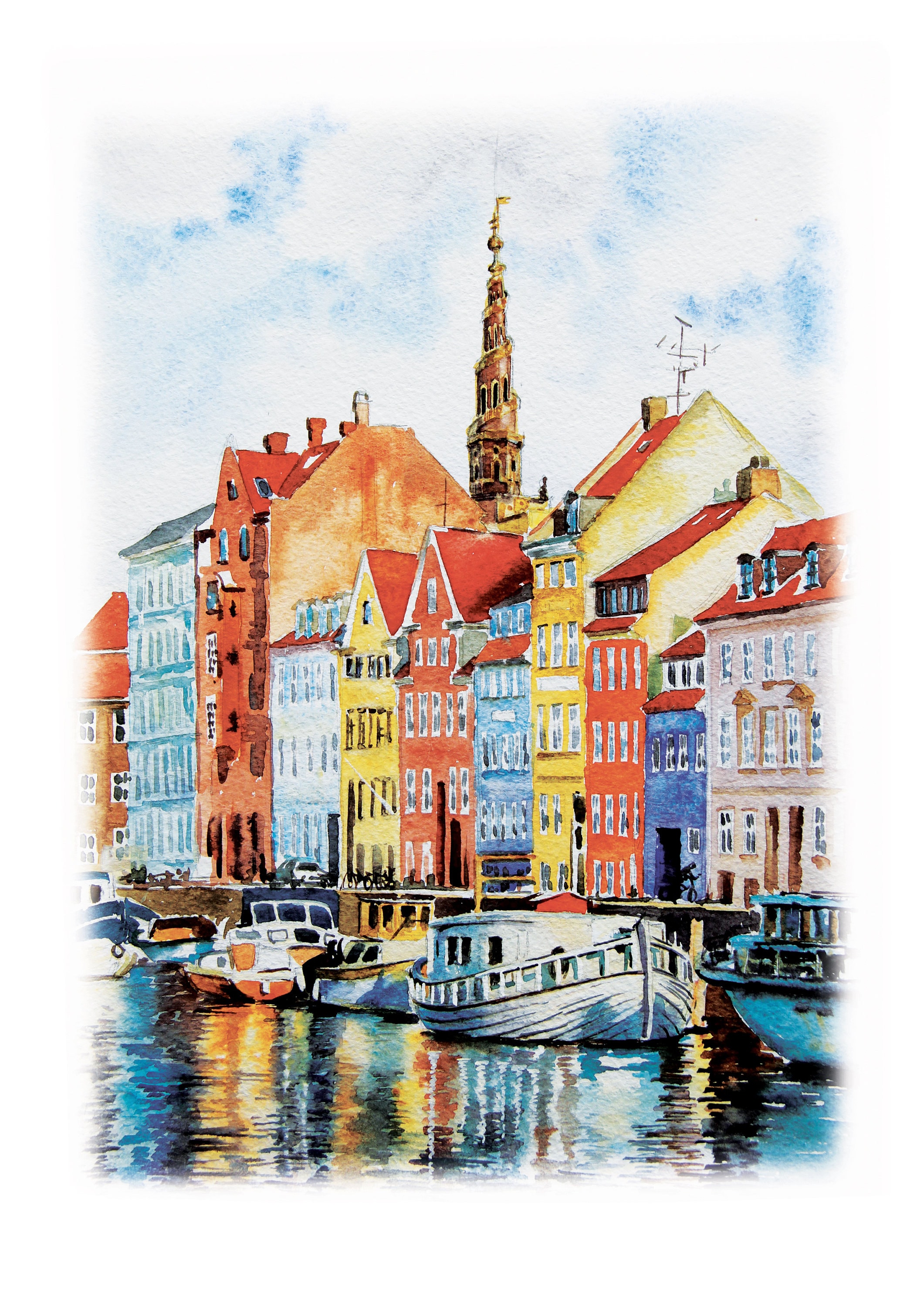Copenhagen Art Print from original watercolor painting. Etsy