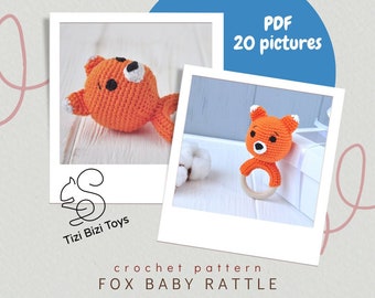 Crochet Fox Rattle Pattern, Amigurumi Baby Rattle Patterns, Easy Beginner Crochet Toys, Baby Fox Toy Pattern, Crochet Baby Rattle Toy