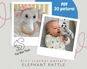 Crochet Pattern Elephant Rattle, Amigurumi Elephant Crochet Tutorial, Baby Rattle Elephant Pattern PDF, Crochet Elephant Printable Pattern