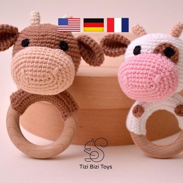 Baby rattle crochet pattern cow, Cute amigurumi animal patterns, Crochet tutorial pdf, Bull rattle pattern, Easy baby toys to crochet