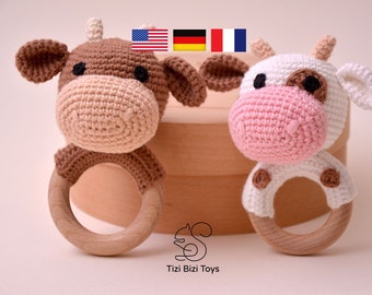 Baby rattle crochet pattern cow, Cute amigurumi animal patterns, Crochet tutorial pdf, Bull rattle pattern, Easy baby toys to crochet