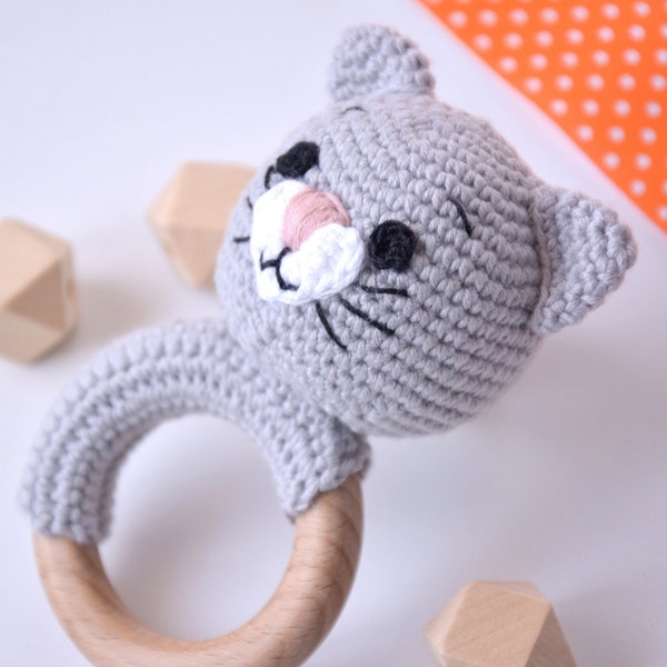 Cat Rattle Baby Toy Crochet Pattern, Crochet Baby Rattle, Cat Toy Baby Gift Idea, Easy Crochet Cat Amigurumi Pattern, Kitten Baby Rattle