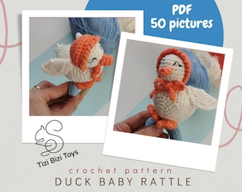 Duck Crochet Rattle, Baby Rattle Pattern, Crochet Duck in Bonnet Pattern, Amigurumi Duck Tutorial, Crochet Duck for Beginners, Nursery Decor