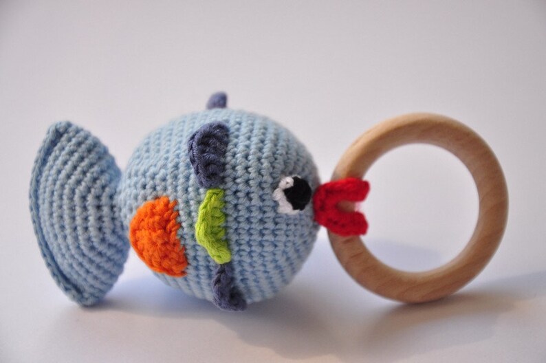 Fish baby rattle Crochet teething toy Ocean baby shower theme Etsy