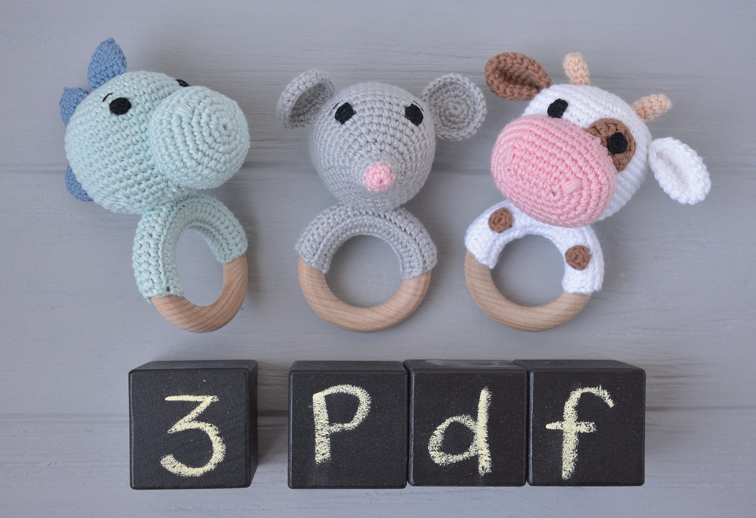 Crochet animal baby rattles patterns Amigurumi tutorial for Etsy