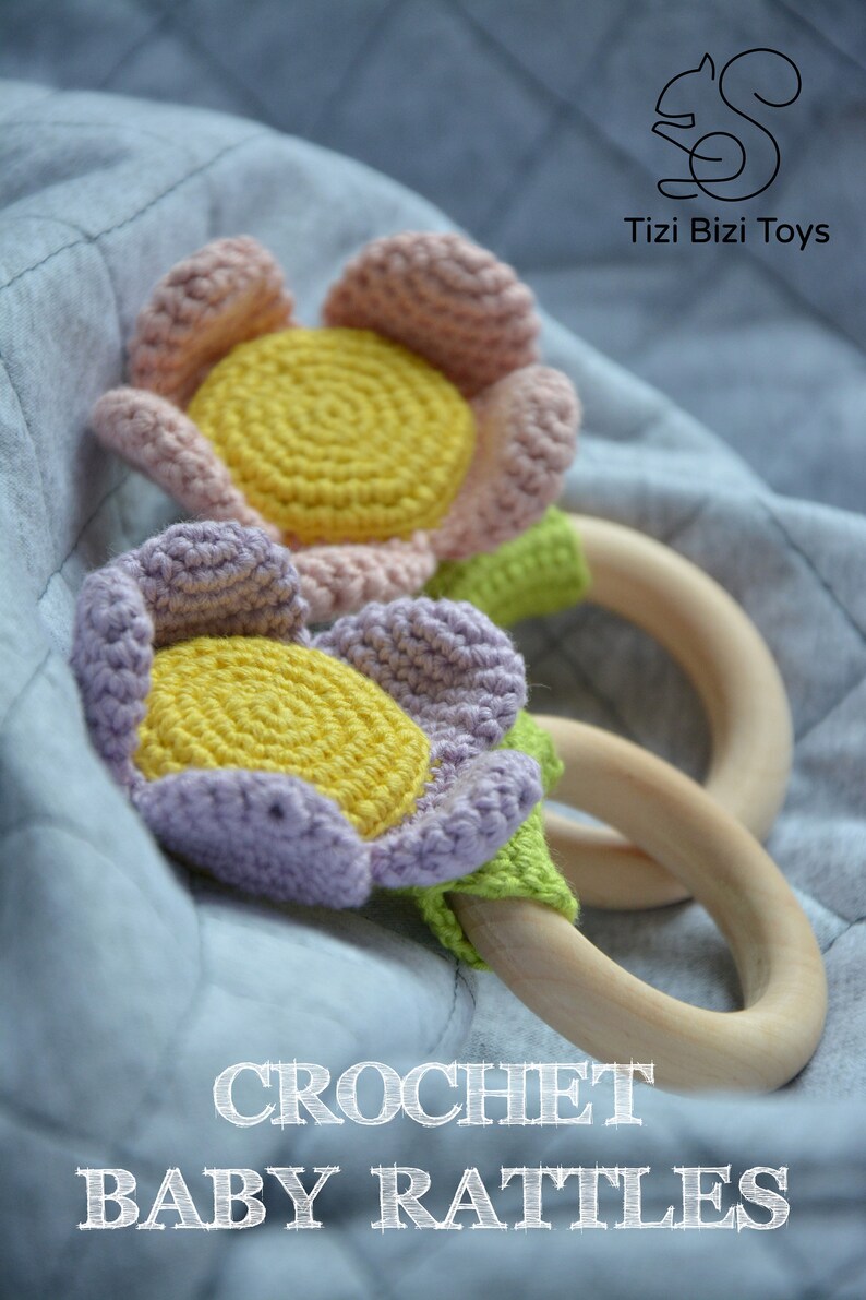 Baby Rattle Crochet Pattern, Toy Flower Rattle, Cute Baby Girl Crochet