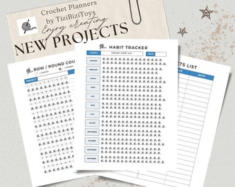 Printable Crochet Habit Tracker PDF, Digital Crochet Planner, Instant Download, Printable Project Planner, Crochet Row Counter Checklist