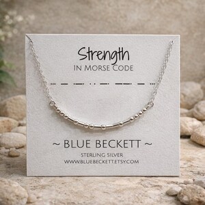 Morse Code STRENGTH Necklace Sterling Silver or Gold Filled - Personalize with Custom Word/Name - Dots and Dashes - Secret Message Jewelry