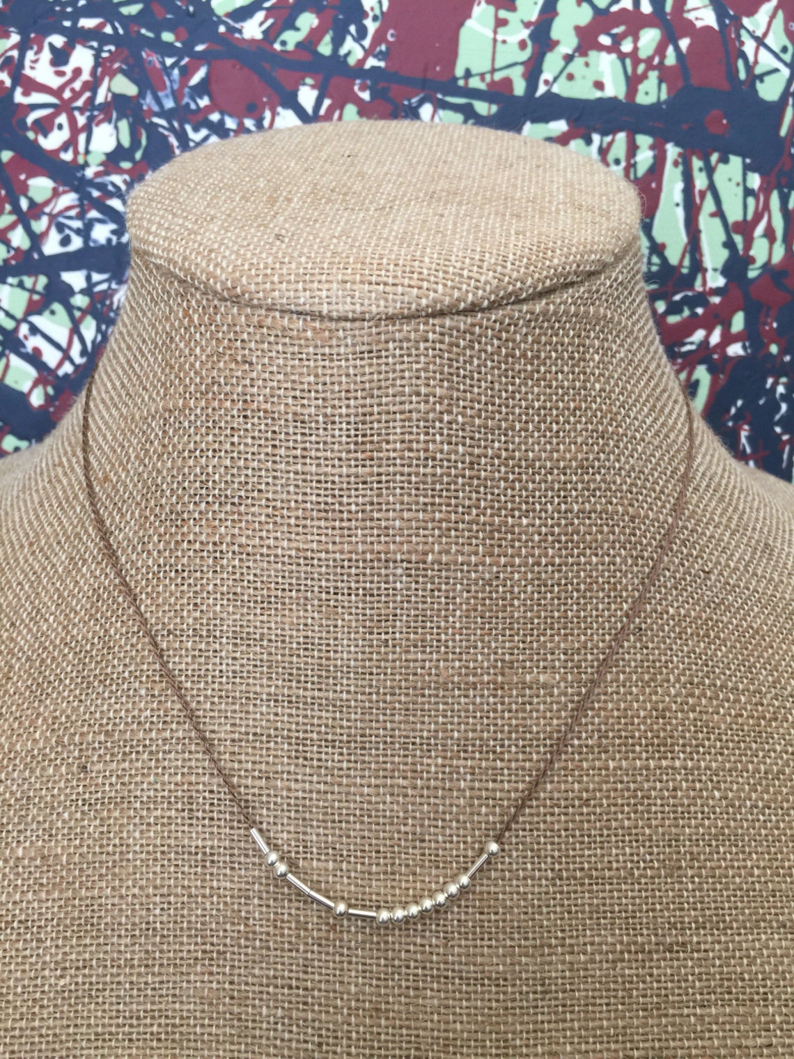 Morse Code 'teacher' Necklace - Silk Cord W/sterling Silver Beads ...