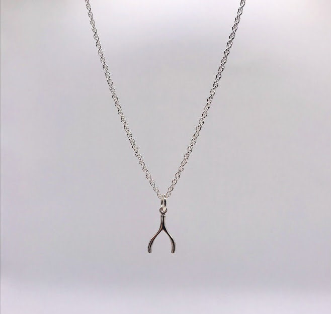 Wishbone Necklace in Solid Gold 9k,14k,18k Dainty Lucky Wishbone Pendant  -Medium | eBay
