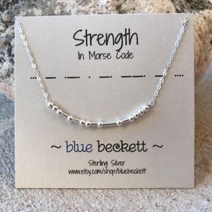 Morse Code &#39;Strength&#39; Necklace Sterling Silver or Gold Filled - Personalize with Custom Favorite Word/Name - Bar Necklace