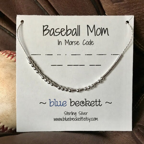 BASEBALL MOM Morse Code Necklace - Sterling Silver and/or Gold Filled Beads / Football Mom / Personalize with any Sport