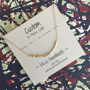 Gold Filled Morse Code CUSTOM/CHOICE of WORD Necklace - Personalize w/Different Word/Name - Bar Necklace