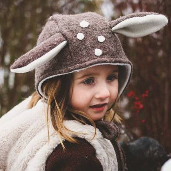 Bonnet for kids with ears, Deer hat, Children warm hat, wool winter hat,  Hat with ears