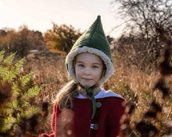 Volwassen kabouterhoed, pixiehoed voor kinderen, elfenhoed voor vrouw, groene hoed, heksenhoed, elfenhoed, groene druïdehoed, muts van 100% wol voor volwassenen, tovenaarshoed,