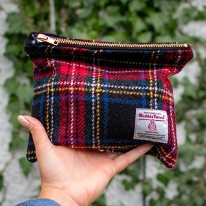 Harris Tweed make up bag handmade in Scotland, Harris Tweed pouch purse, Harris Tweed travel document cover, Harris Tweed pencil case.